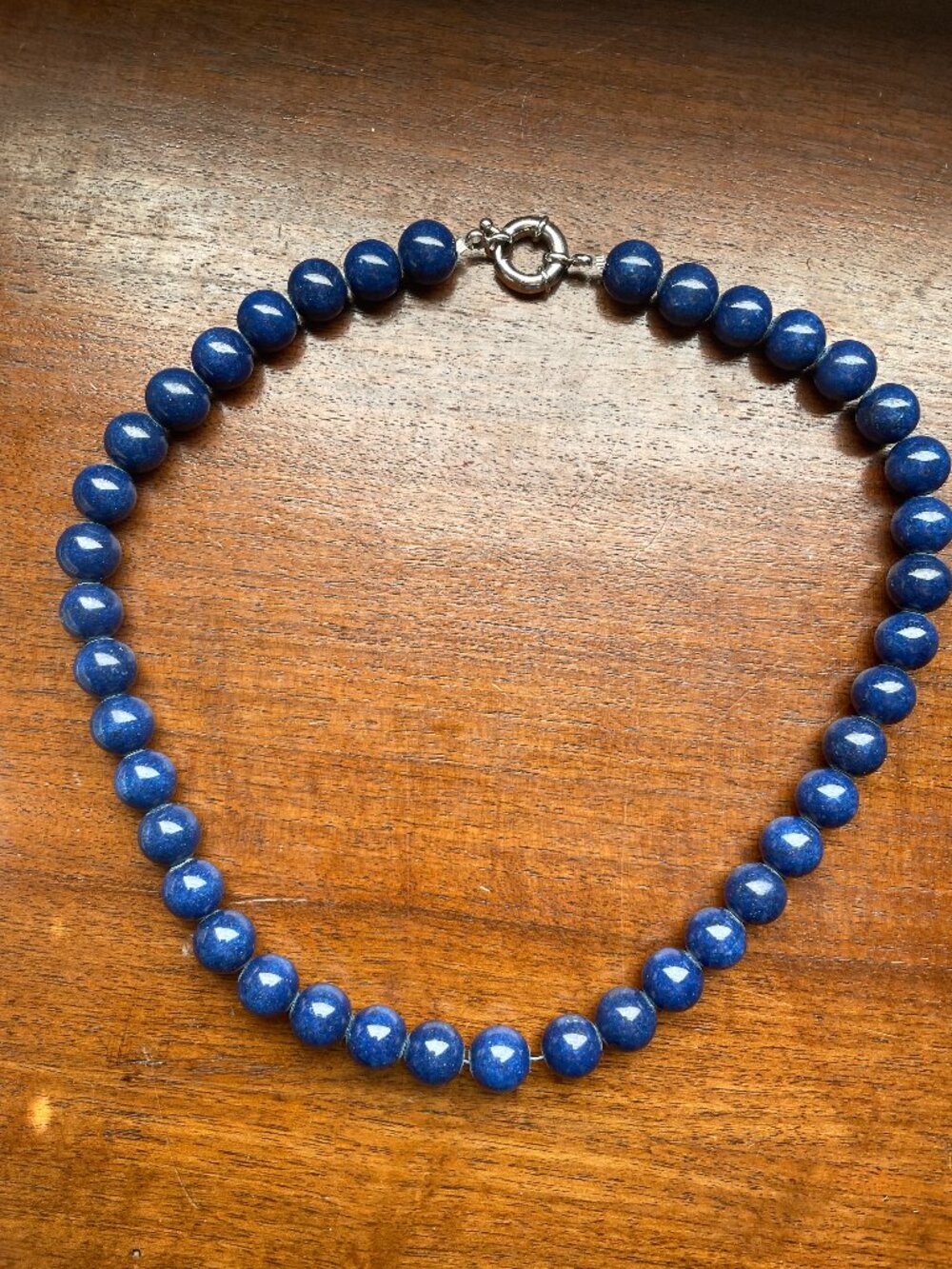 Blue Beaded Necklace Possibly Lapis Lazuli 18” Polished Round Beads
